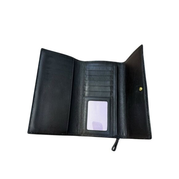 Coach Vtg Black Signature Canvas Jacquard Continental Wallet w Leather Trim - Picture 3 of 3